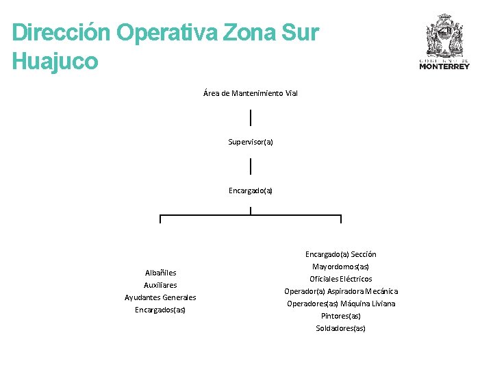 Dirección Operativa Zona Sur Huajuco Área de Mantenimiento Vial Supervisor(a) Encargado(a) Sección Albañiles Auxiliares