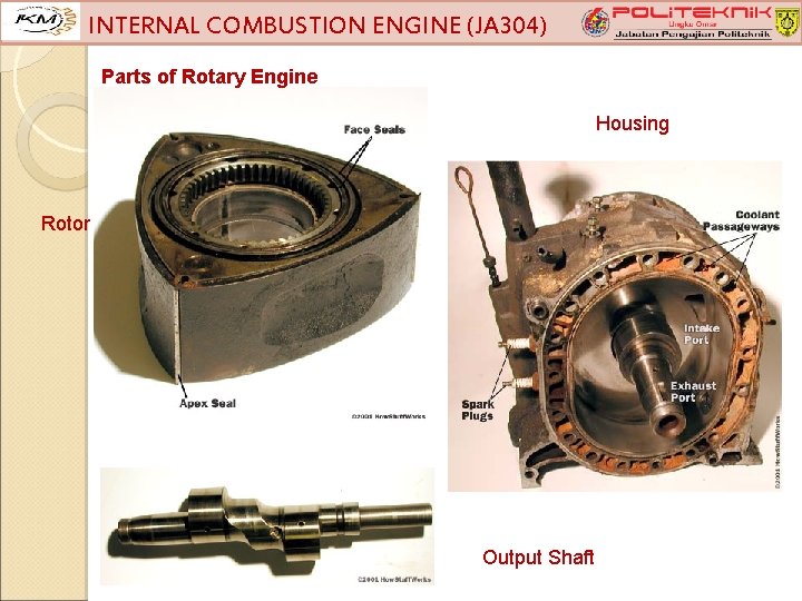 INTERNAL COMBUSTION ENGINE (JA 304) Parts of Rotary Engine Housing Rotor Output Shaft 