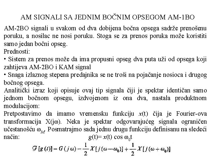 AM SIGNALI SA JEDNIM BOČNIM OPSEGOM AM 1 BO AM 2 BO signali u