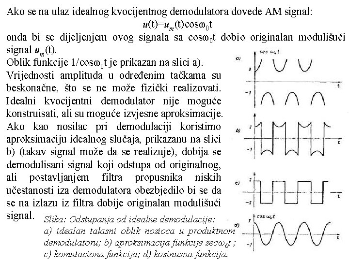 Ako se na ulaz idealnog kvocijentnog demodulatora dovede AM signal: u(t)=um(t)cosω0 t onda bi