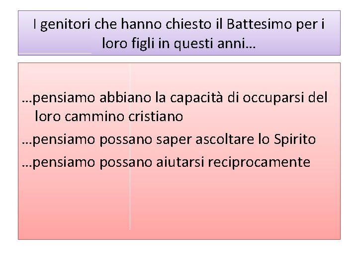 I genitori che hanno chiesto il Battesimo per i loro figli in questi anni…