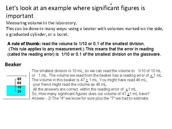 Let's look at an example where significant figures is important Measuring volume in the