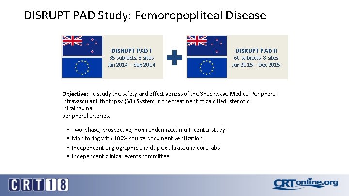 DISRUPT PAD Study: Femoropopliteal Disease DISRUPT PAD I 35 subjects, 3 sites Jan 2014