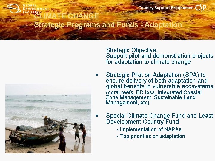 CLIMATE CHANGE Strategic Programs and Funds - Adaptation Strategic Objective: Support pilot and demonstration