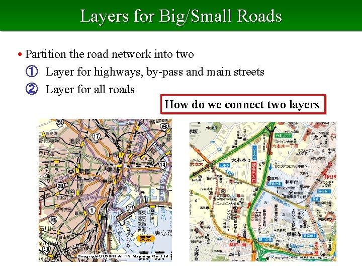 Layers for Big/Small Roads • Partition the road network into two ① Layer for