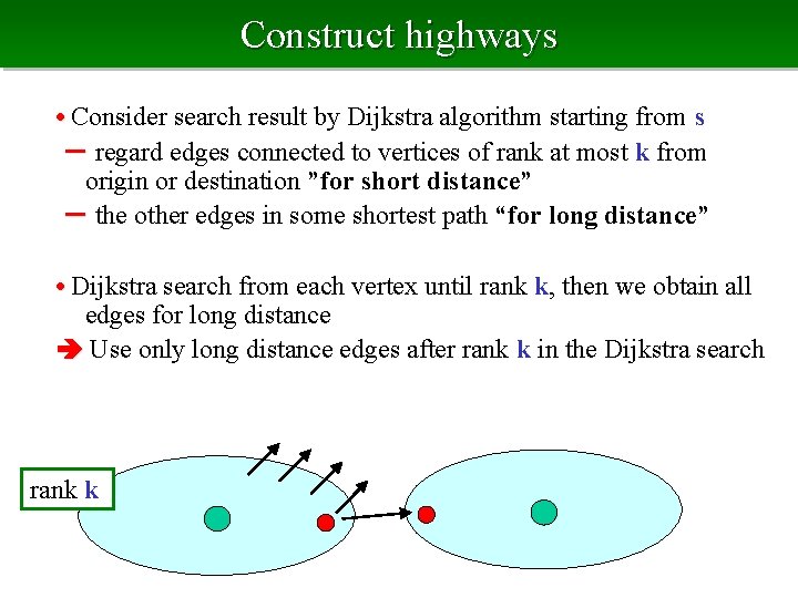 Construct highways • Consider search result by Dijkstra algorithm starting from s － regard