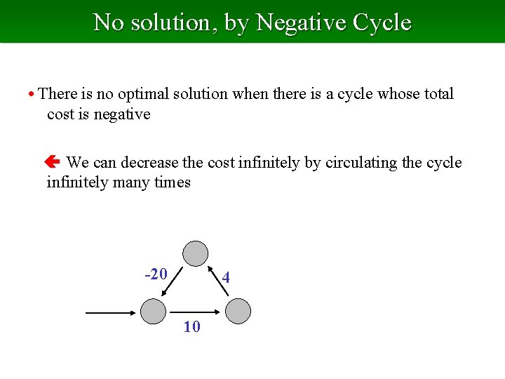 No solution, by Negative Cycle • There is no optimal solution when there is