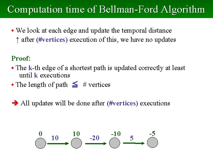 Computation time of Bellman-Ford Algorithm • We look at each edge and update the