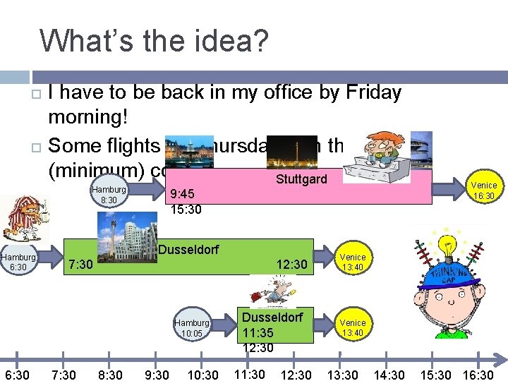 What’s the idea? I have to be back in my office by Friday morning!
