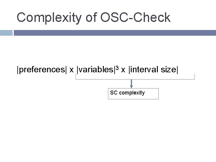 Complexity of OSC-Check |preferences| x |variables|3 x |interval size| SC complexity 