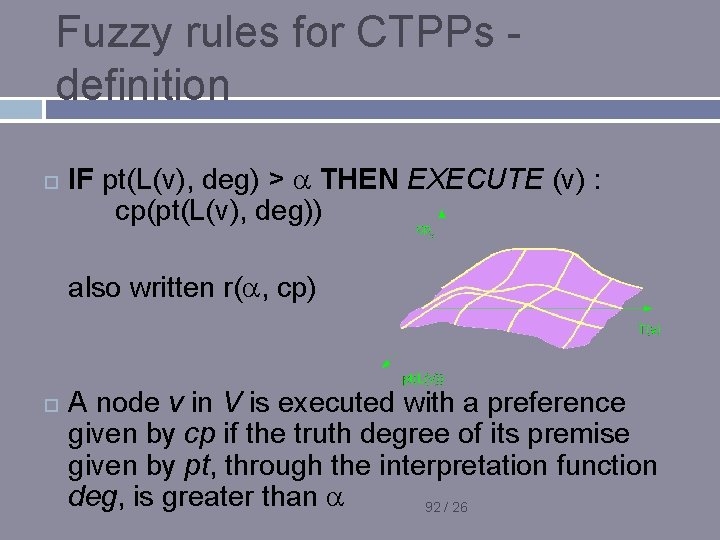 Fuzzy rules for CTPPs definition IF pt(L(v), deg) > THEN EXECUTE (v) : cp(pt(L(v),