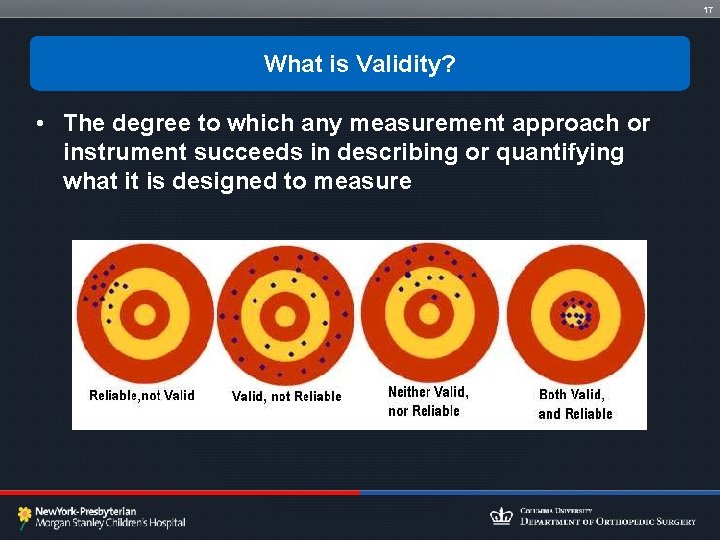 17 What is Validity? • The degree to which any measurement approach or instrument