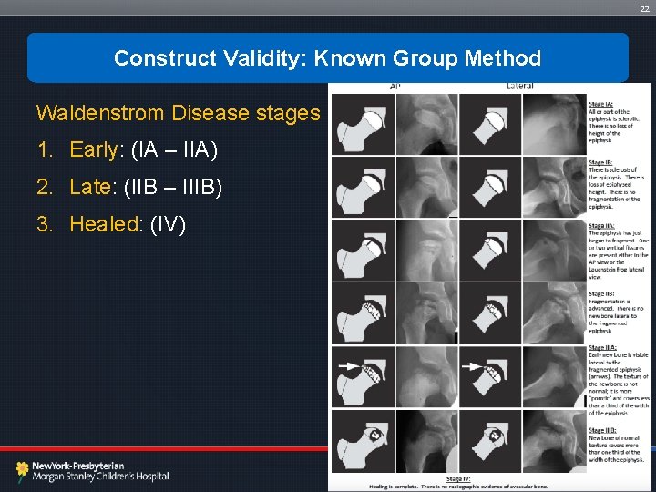 22 Construct Validity: Known Group Method Waldenstrom Disease stages 1. Early: (IA – IIA)