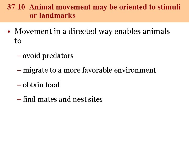 37. 10 Animal movement may be oriented to stimuli or landmarks • Movement in