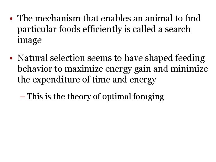  • The mechanism that enables an animal to find particular foods efficiently is