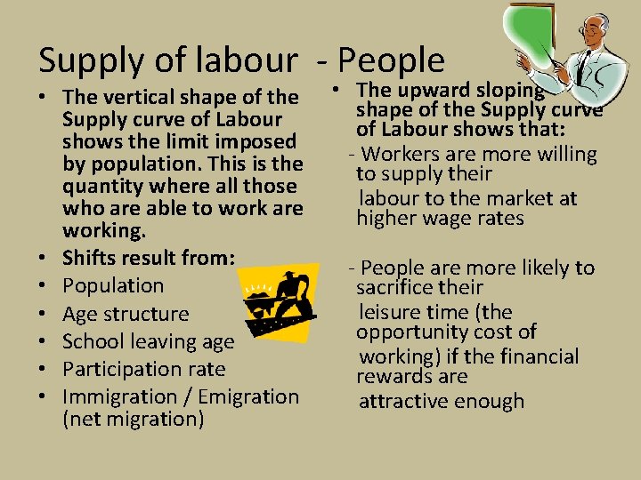 Supply of labour - People • The vertical shape of the Supply curve of
