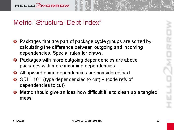 Metric “Structural Debt Index” Packages that are part of package cycle groups are sorted