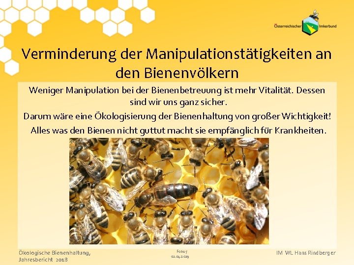 Verminderung der Manipulationstätigkeiten an den Bienenvölkern Weniger Manipulation bei der Bienenbetreuung ist mehr Vitalität.