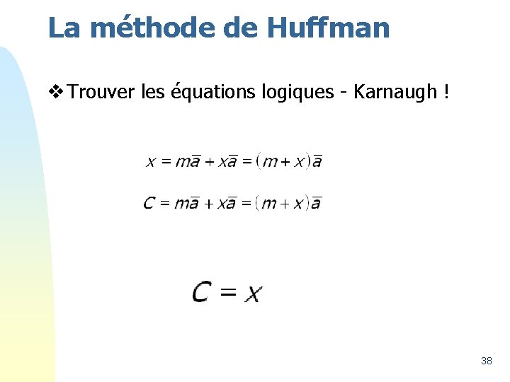 La méthode de Huffman v Trouver les équations logiques - Karnaugh ! 38 