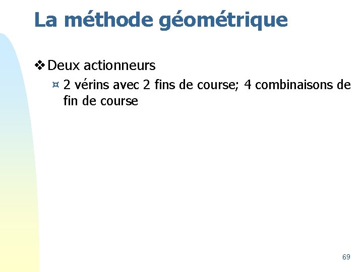 La méthode géométrique v Deux actionneurs ¤ 2 vérins avec 2 fins de course;