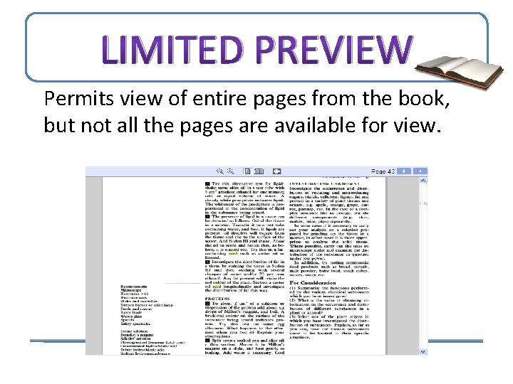 LIMITED PREVIEW Permits view of entire pages from the book, but not all the