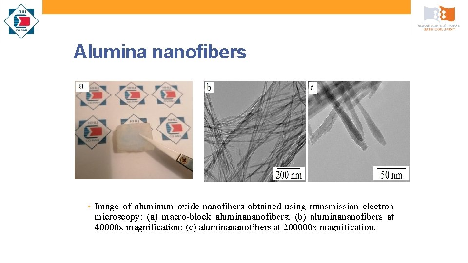 Alumina nanofibers • Image of aluminum oxide nanofibers obtained using transmission electron microscopy: (a)