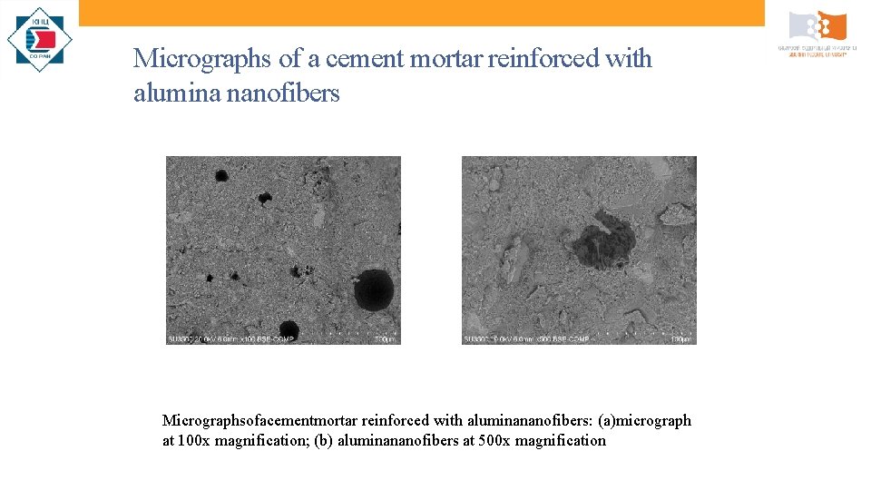 Micrographs of a cement mortar reinforced with alumina nanofibers Micrographsofacementmortar reinforced with aluminananofibers: (a)micrograph