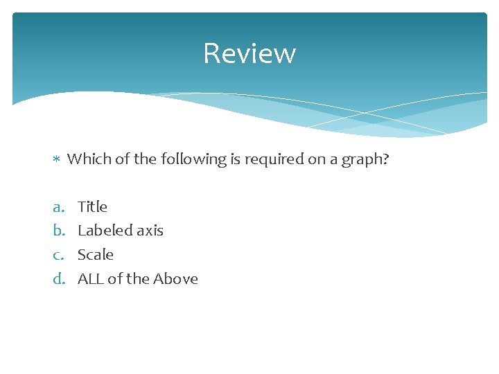 Review Which of the following is required on a graph? a. b. c. d. Review Which of the following is required on a graph? a. b. c. d.