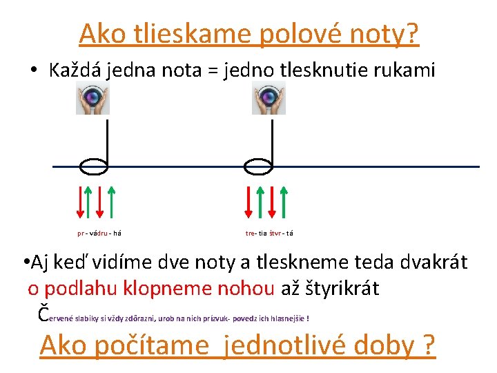 Ako tlieskame polové noty? • Každá jedna nota = jedno tlesknutie rukami pr -