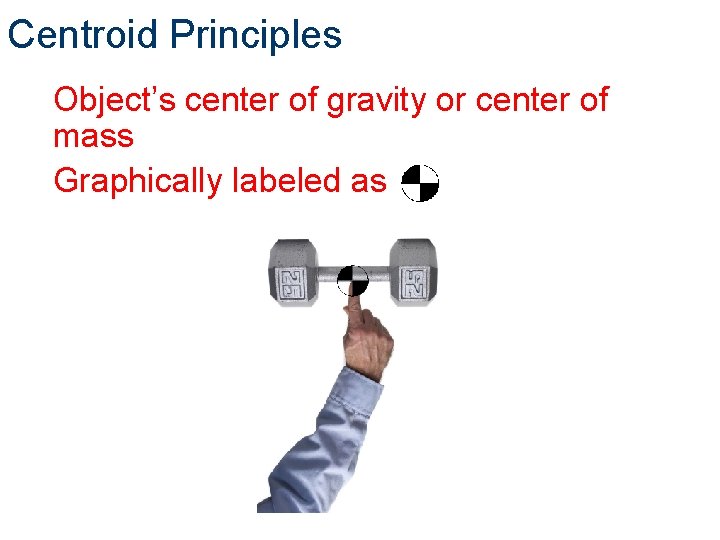 Centroid Principles Object’s center of gravity or center of mass Graphically labeled as 