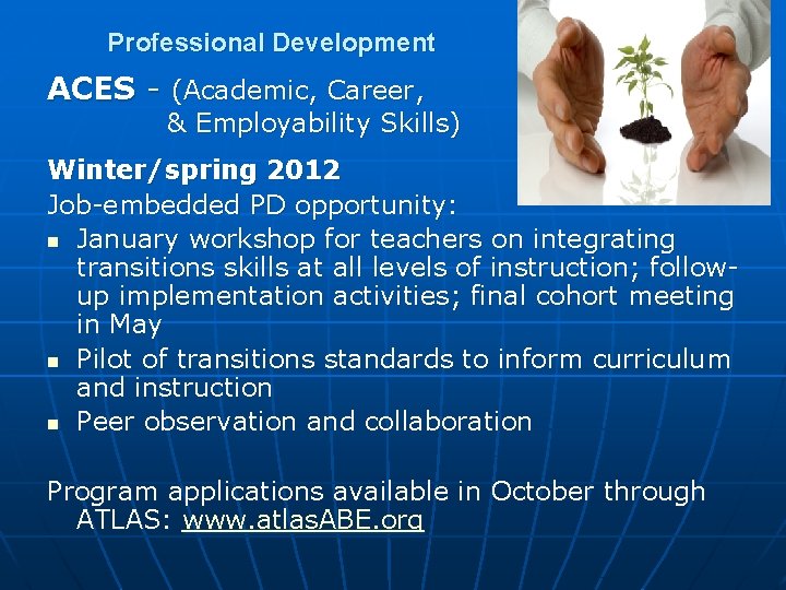 Professional Development ACES - (Academic, Career, & Employability Skills) Winter/spring 2012 Job-embedded PD opportunity: