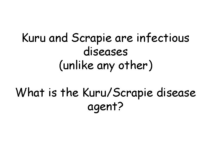 Kuru and Scrapie are infectious diseases (unlike any other) What is the Kuru/Scrapie disease