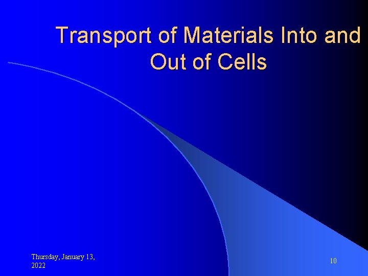 Transport of Materials Into and Out of Cells Thursday, January 13, 2022 10 