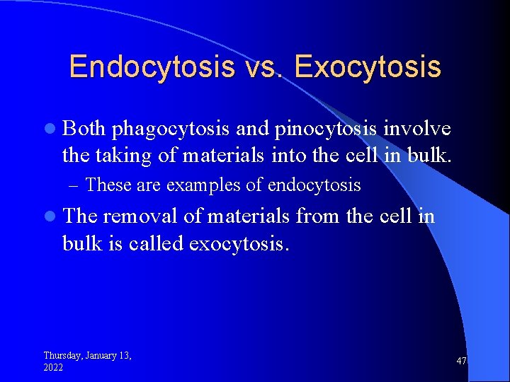 Endocytosis vs. Exocytosis l Both phagocytosis and pinocytosis involve the taking of materials into