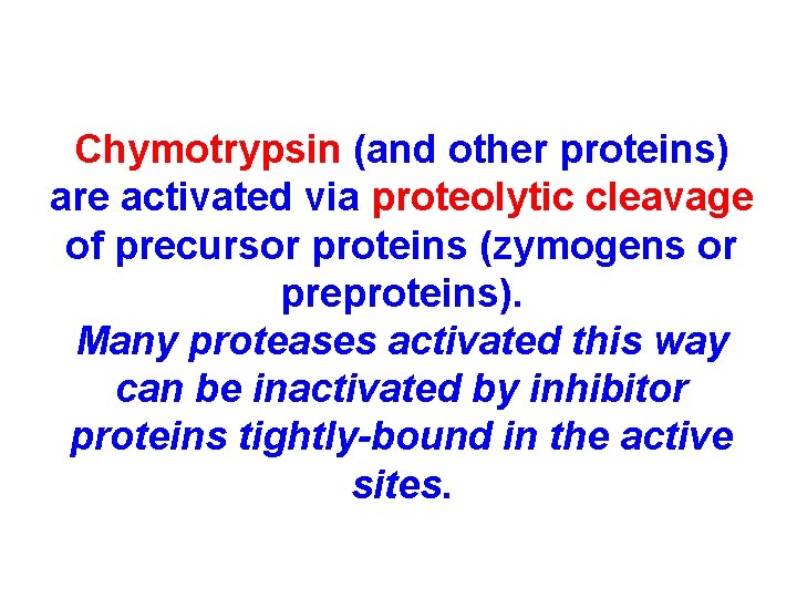 Chymotrypsin (and other proteins) are activated via proteolytic cleavage of precursor proteins (zymogens or