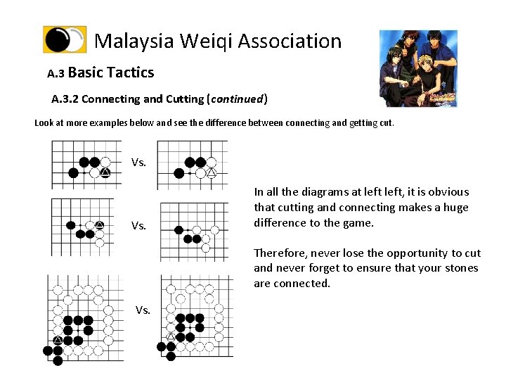 Malaysia Weiqi Association A. 3 Basic Tactics A. 3. 2 Connecting and Cutting (continued)