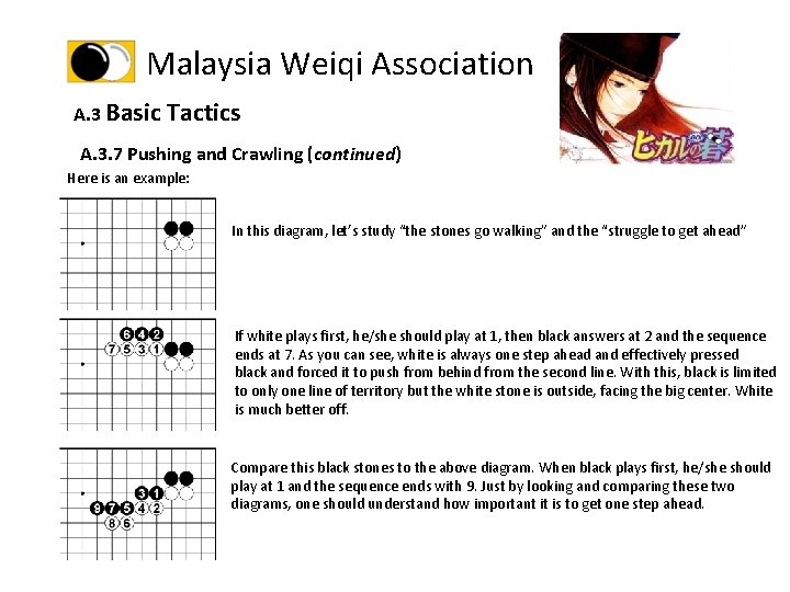 Malaysia Weiqi Association A. 3 Basic Tactics A. 3. 7 Pushing and Crawling (continued)