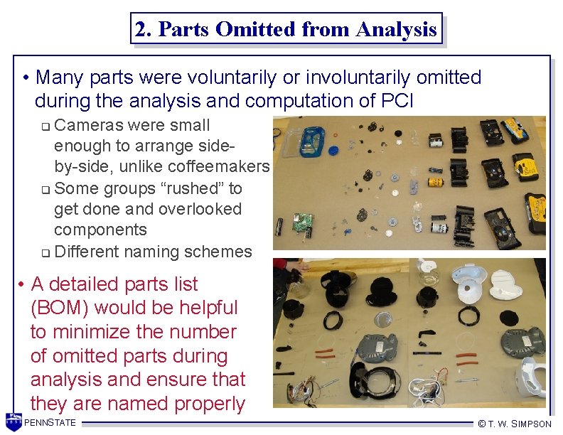 2. Parts Omitted from Analysis • Many parts were voluntarily or involuntarily omitted during