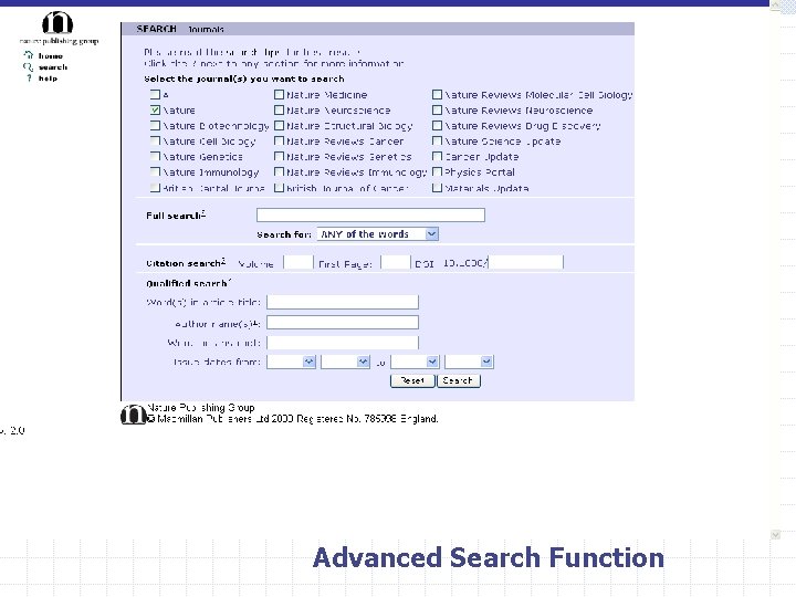Nature Publishing Group Advanced Search Function 