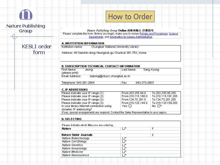 How to Order Nature Publishing Group KESLI order form 