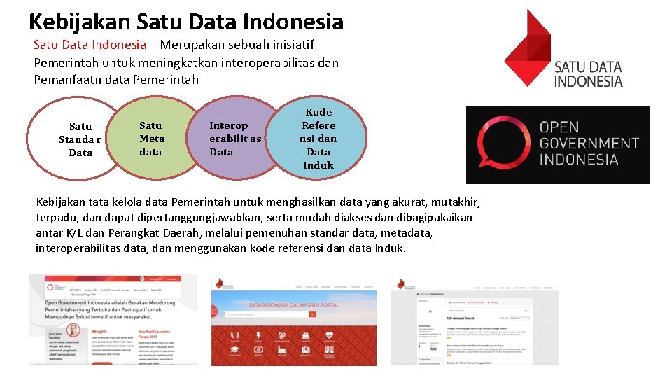 Kebijakan Satu Data Indonesia | Merupakan sebuah inisiatif Pemerintah untuk meningkatkan interoperabilitas dan Pemanfaatn