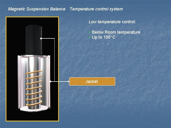 Magnetic Suspension Balance Temperature control system Low temperature control: üBelow Room temperature üUp to