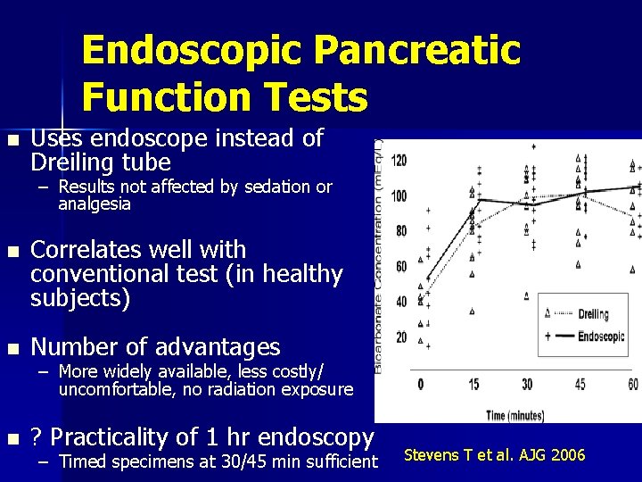 Endoscopic Pancreatic Function Tests n Uses endoscope instead of Dreiling tube – Results not