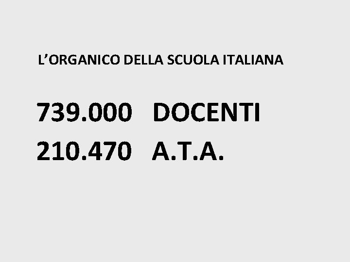 L’ORGANICO DELLA SCUOLA ITALIANA 739. 000 DOCENTI 210. 470 A. T. A. 