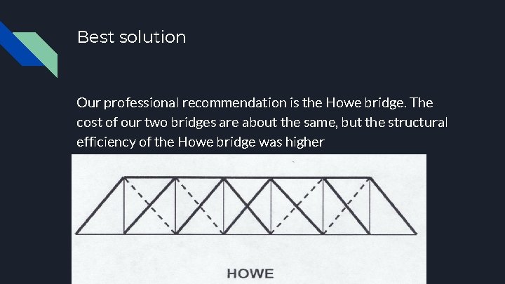 Best solution Our professional recommendation is the Howe bridge. The cost of our two