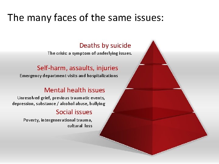 The many faces of the same issues: Deaths by suicide The crisis: a symptom