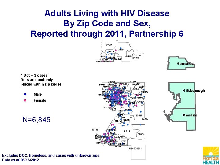 Adults Living with HIV Disease By Zip Code and Sex, Reported through 2011, Partnership