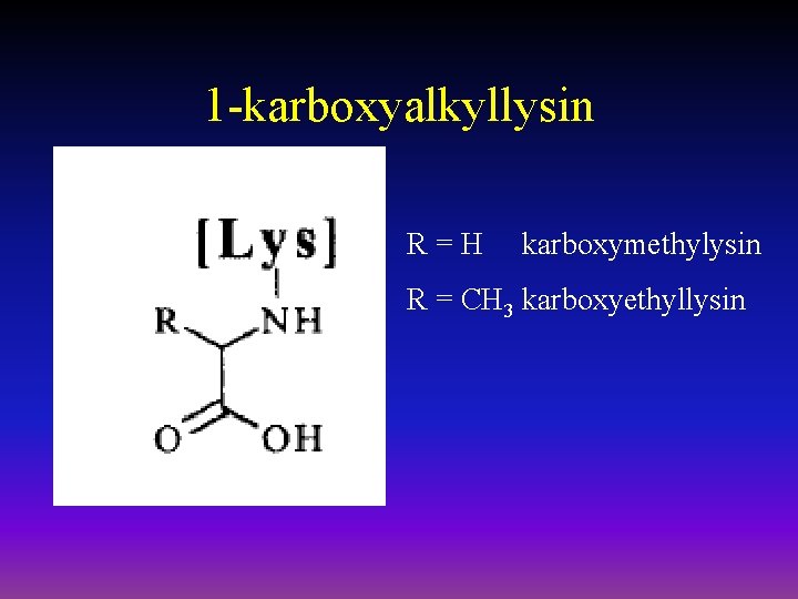 1 -karboxyalkyllysin R=H karboxymethylysin R = CH 3 karboxyethyllysin 