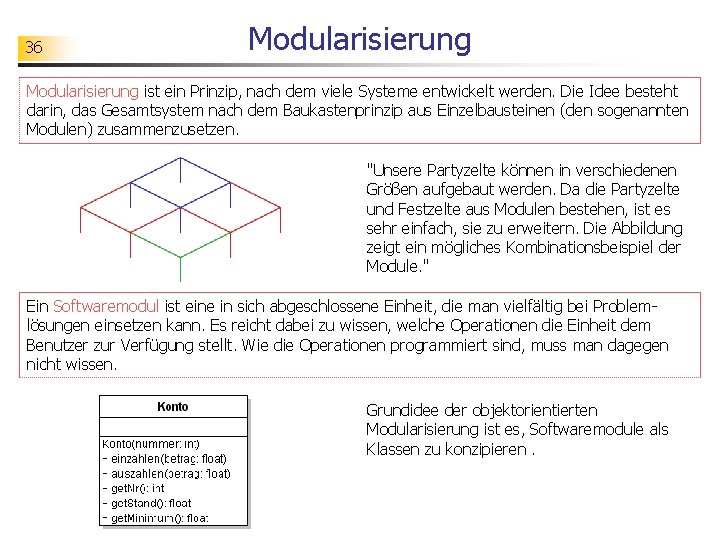 36 Modularisierung ist ein Prinzip, nach dem viele Systeme entwickelt werden. Die Idee besteht