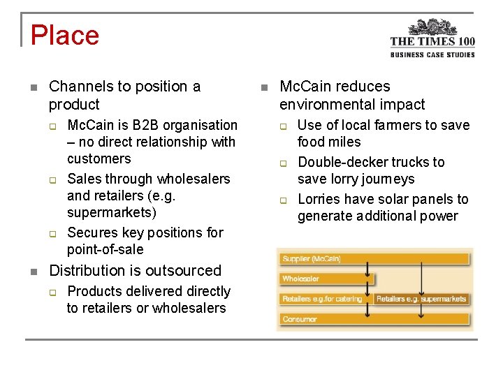 Place n Channels to position a product q q q n Mc. Cain is